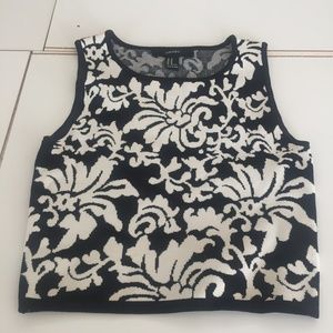 Black and White Knit Top with Flower Pattern